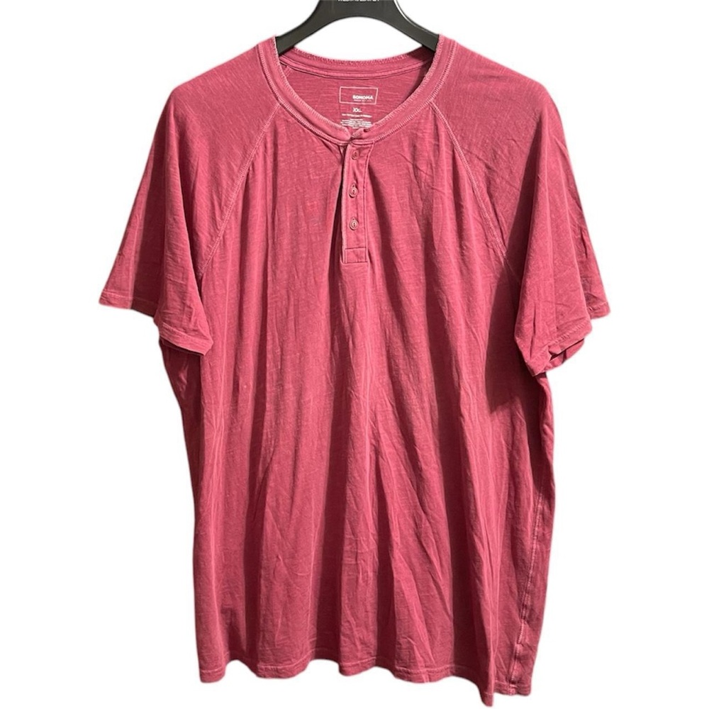 plain blank faded red Sonoma short sleeve three button Henley casual T-shirt